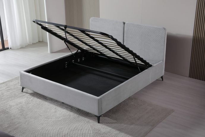 Bett Modell New York – grau + Bettkasten und Geschenkmatratze – The City Furniture