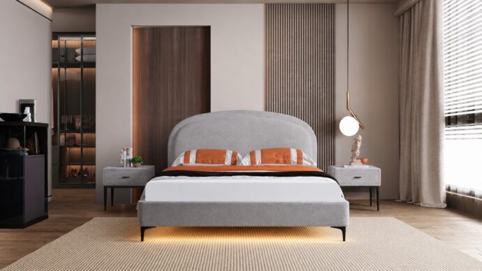 Spring model bed - gray + gift mattress