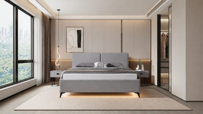 מיטה דגם ניו יורק – אפור + ארגז מצעים ומזרן מתנה