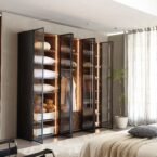 ארון דגם יהלום - 6 דלתות גוון שחור + תאורה