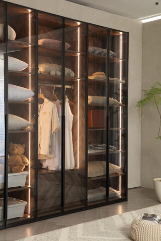 ארון דגם יהלום - 6 דלתות גוון שחור + תאורה