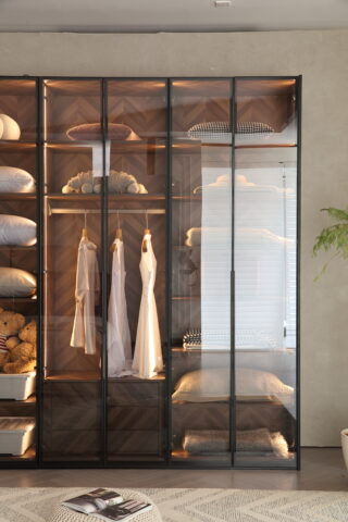 ארון דגם יהלום - 6 דלתות גוון שחור + תאורה