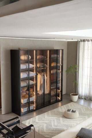 ארון דגם יהלום - 6 דלתות גוון שחור + תאורה