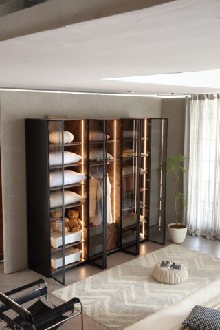 ארון דגם יהלום - 6 דלתות גוון שחור + תאורה