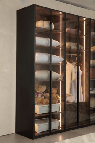 ארון דגם יהלום - 6 דלתות גוון שחור + תאורה