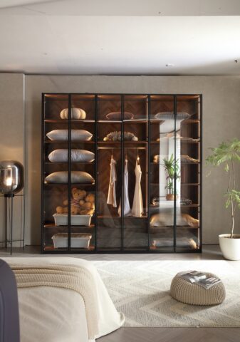 ארון דגם יהלום - 6 דלתות גוון שחור + תאורה