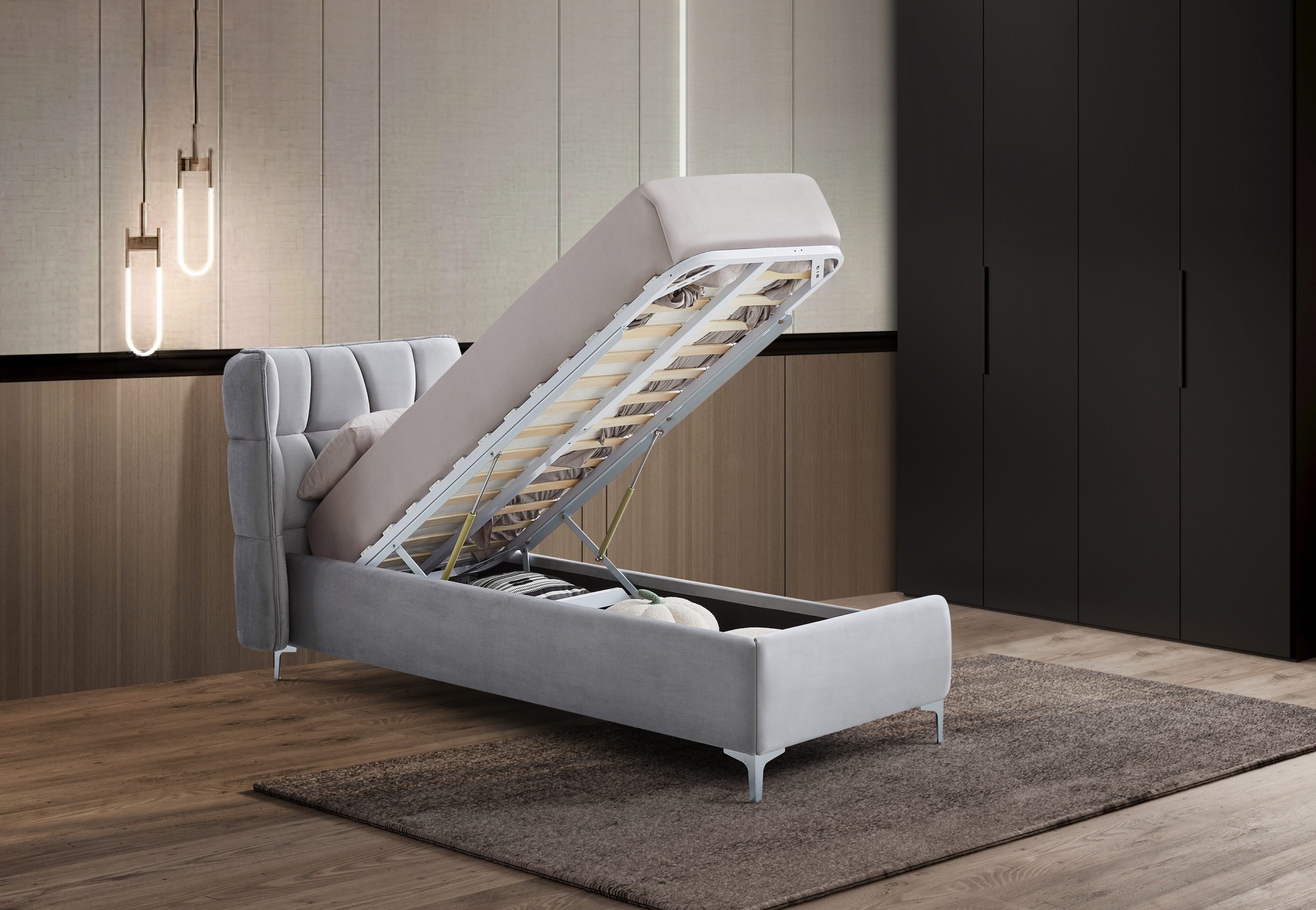 Paris model Jewish bed gray + bedding box and a pair of mattresses as