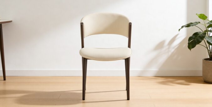 כיסא דגם רום דמוי עור בגוון שמנת