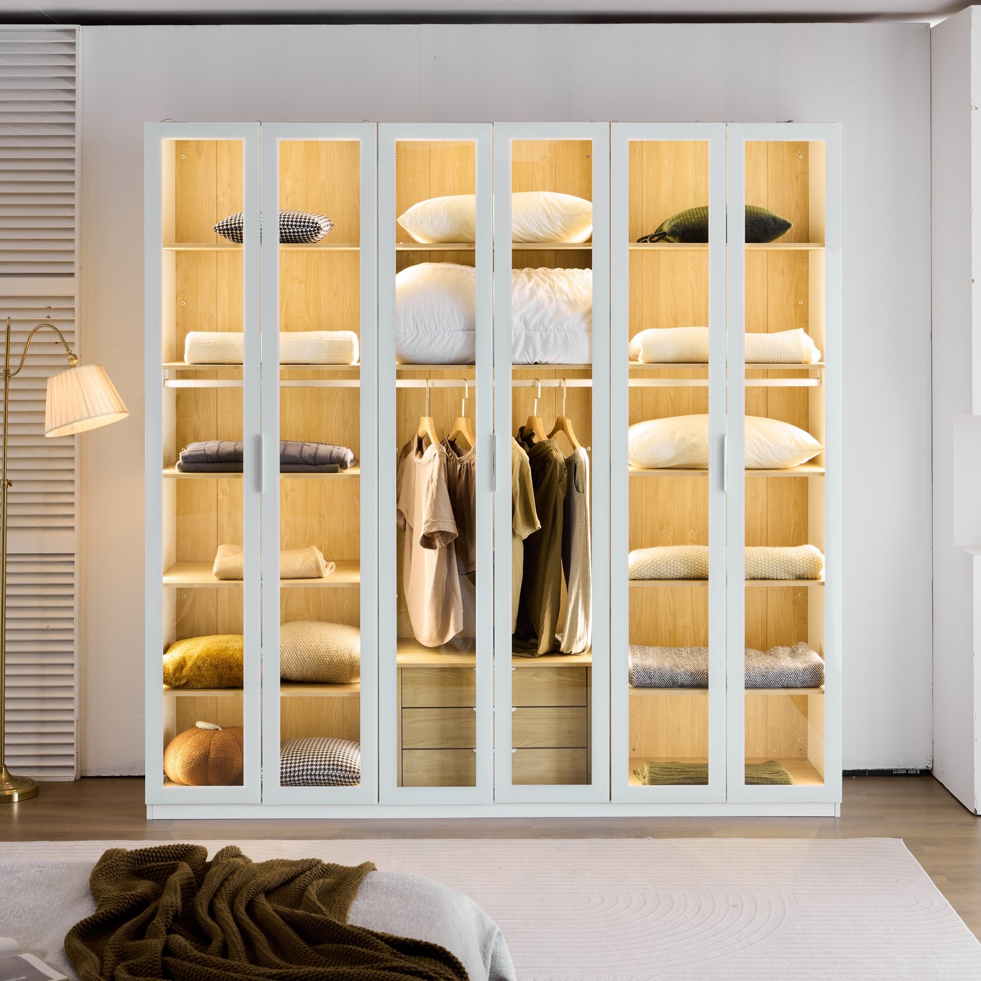 ארון דגם גלעד - 6 דלתות גוון שמנת + תאורה