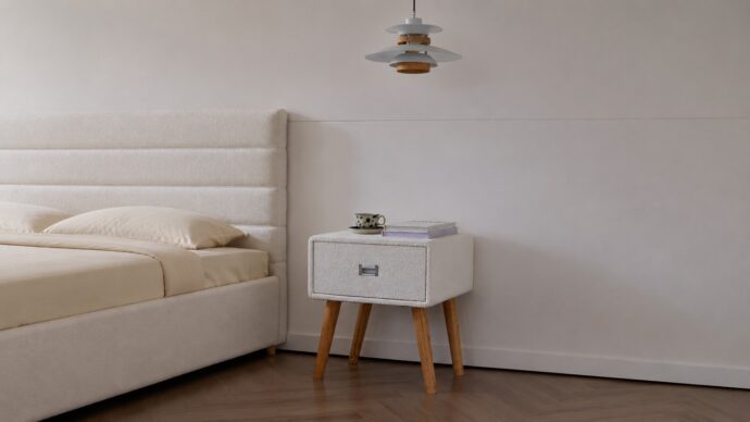 Single bed model Eden - cream boucle + linen box and mattress as a gift