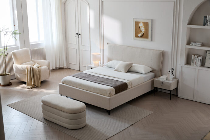 מיטה דגם מדריד – שמנת + ארגז מצעים ומזרן מתנה