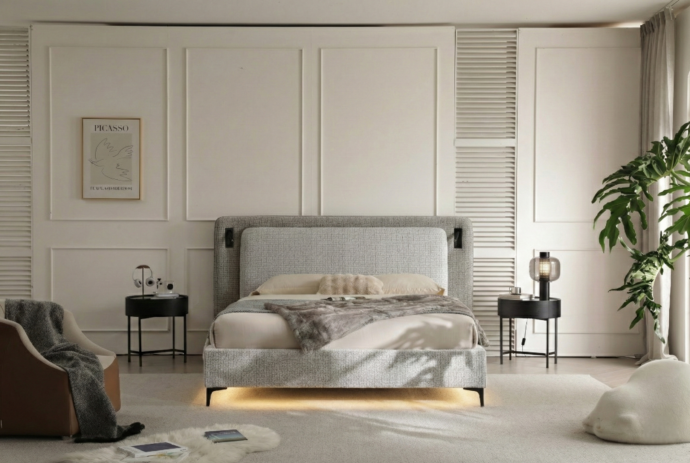 מיטה דגם בוסטון - אפור + מזרן מתנה