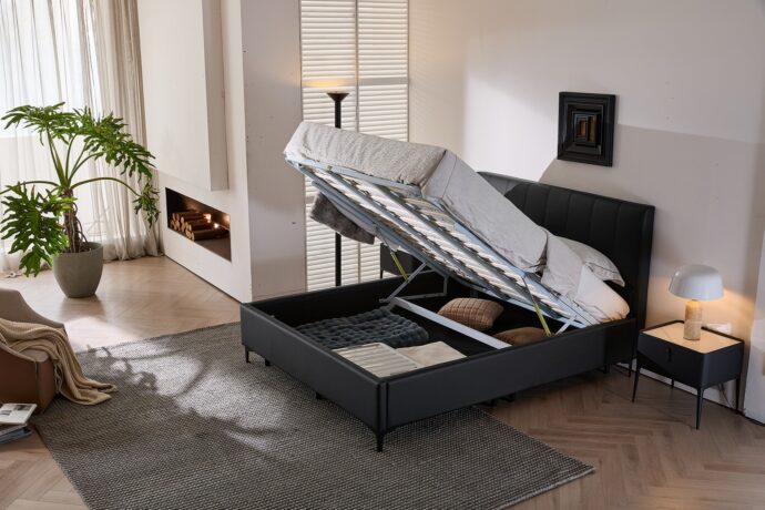 מיטה דגם לונדון – שחור + ארגז מצעים ומזרן מתנה