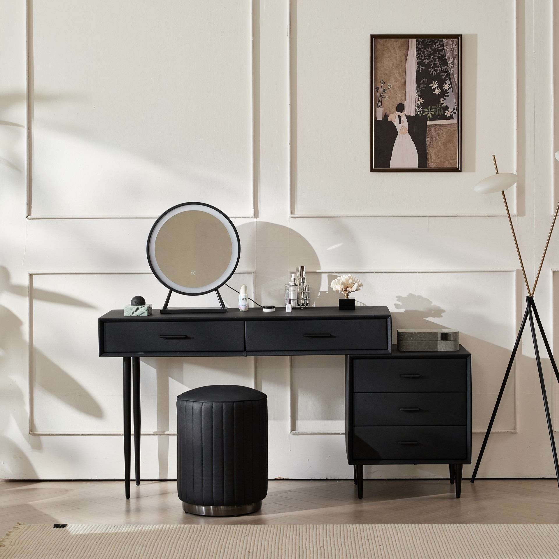 קומודה ומראה דגם רוז שחור