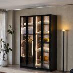 ארון דגם גלעד - 4 דלתות גוון שחור + תאורה