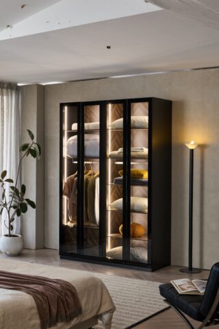 ארון דגם גלעד - 4 דלתות גוון שחור + תאורה