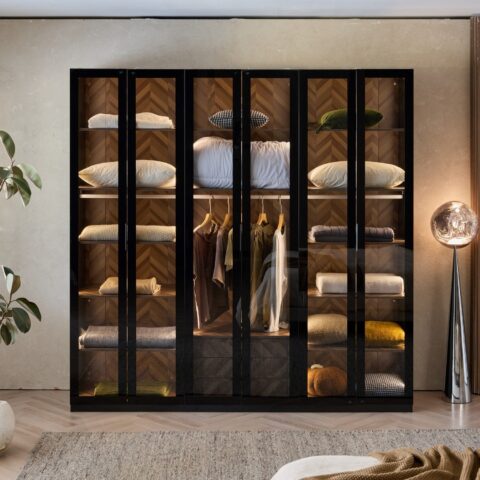 ארון דגם גלעד - 6 דלתות גוון שחור + תאורה