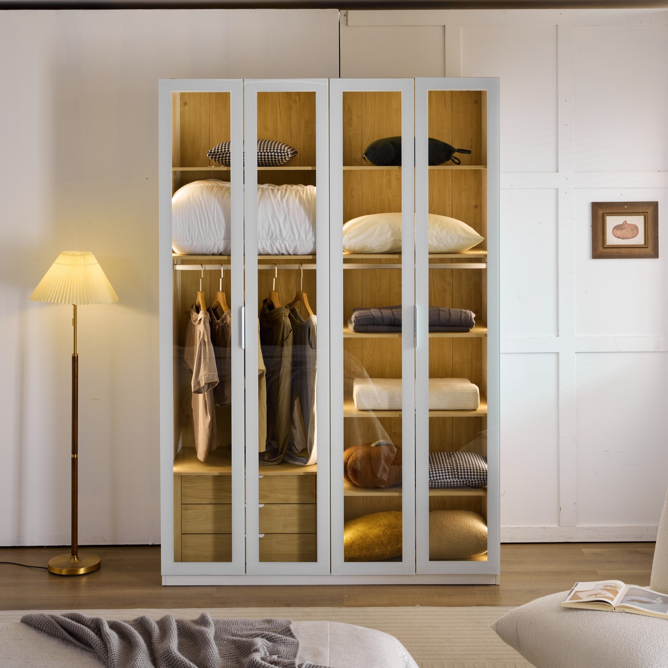 ארון דגם גלעד - 4 דלתות גוון שמנת + תאורה