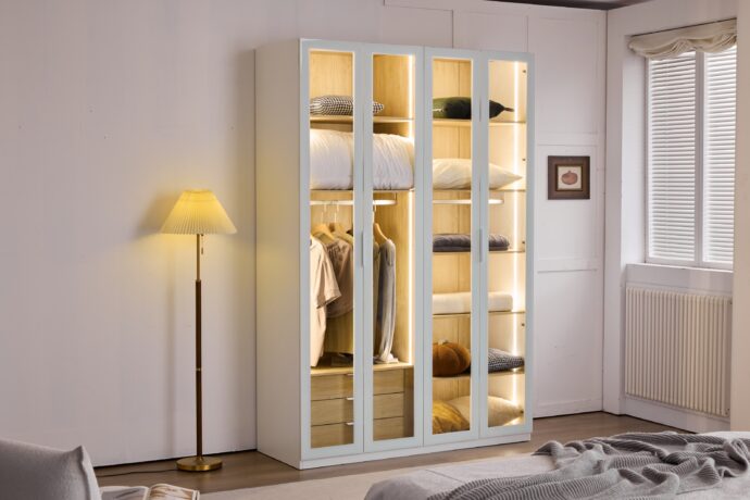 ארון דגם גלעד - 4 דלתות גוון שמנת + תאורה