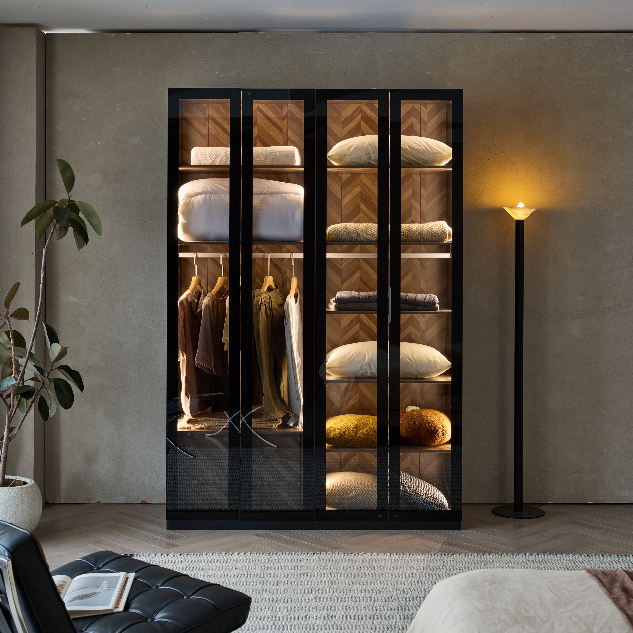 ארון דגם גלעד - 4 דלתות גוון שחור + תאורה