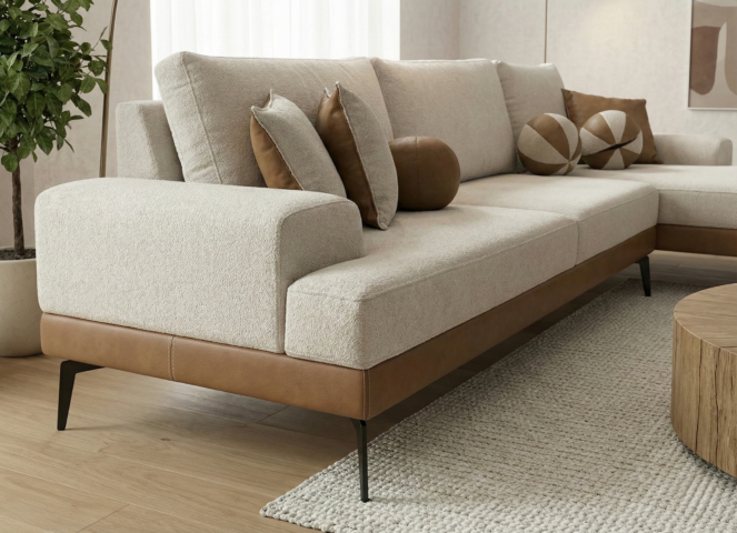 סלון דגם רומי פינתי בגוון סהרה משולב