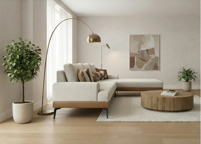 סלון דגם רומי פינתי בגוון סהרה משולב