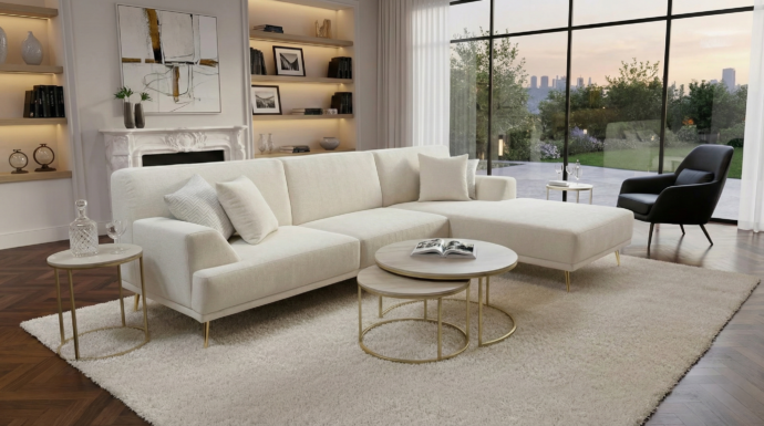 סלון דגם אייל פינתי בגוון שמנת