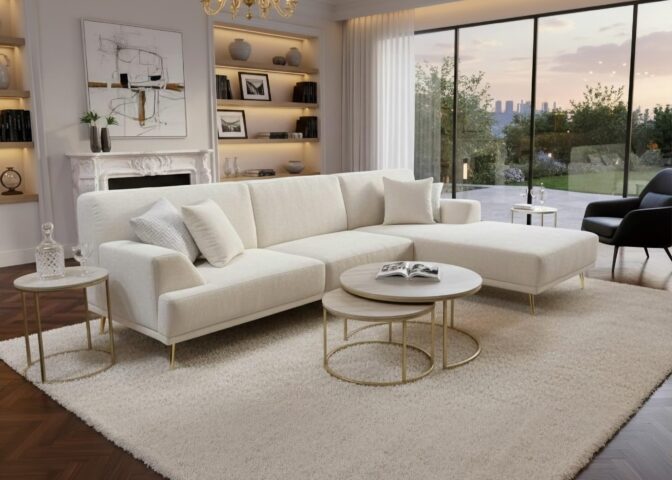 סלון דגם אייל פינתי בגוון שמנת