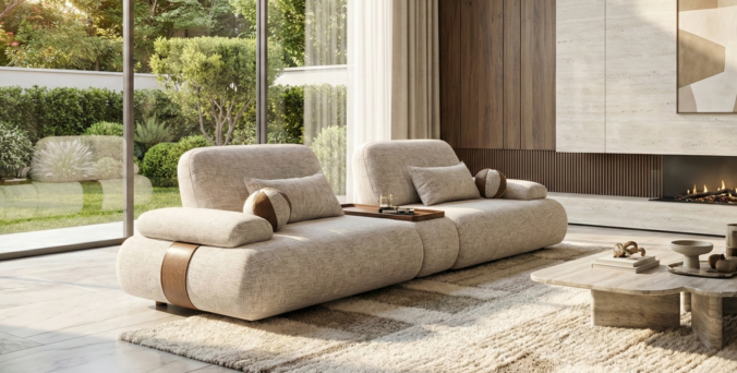 סלון דגם סינטה בגוון שמנת פנינה