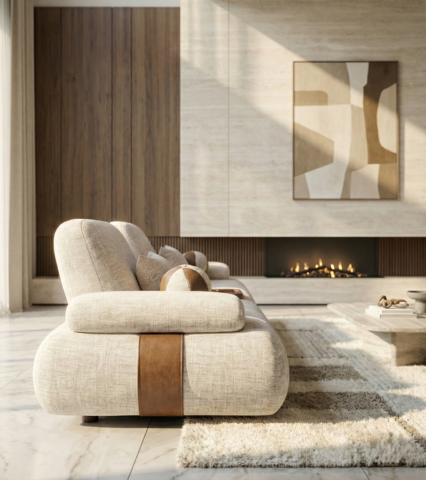 סלון דגם סינטה בגוון שמנת פנינה