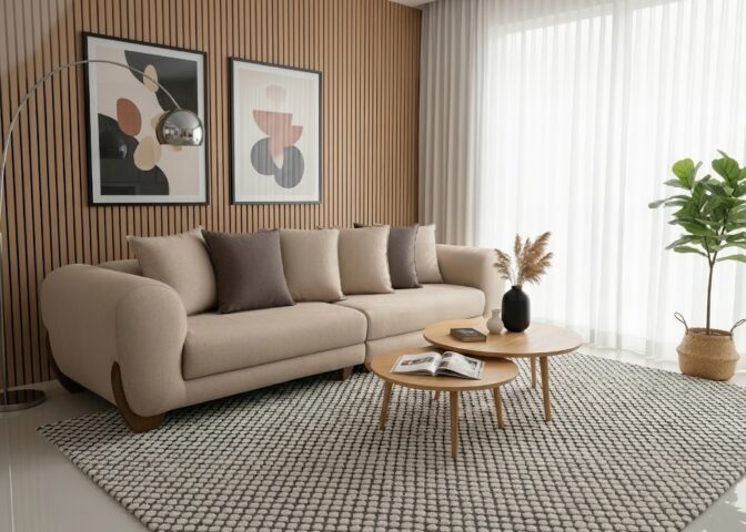 סלון דגם עומר בגוון שמנת