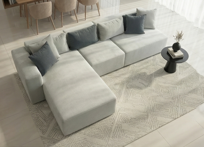 סלון דגם ראם פינתי בגוון תכלת־שמיים