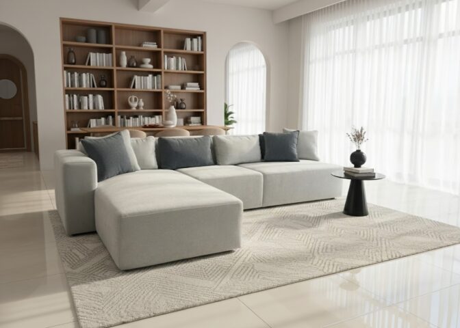 סלון דגם ראם פינתי בגוון תכלת־שמיים