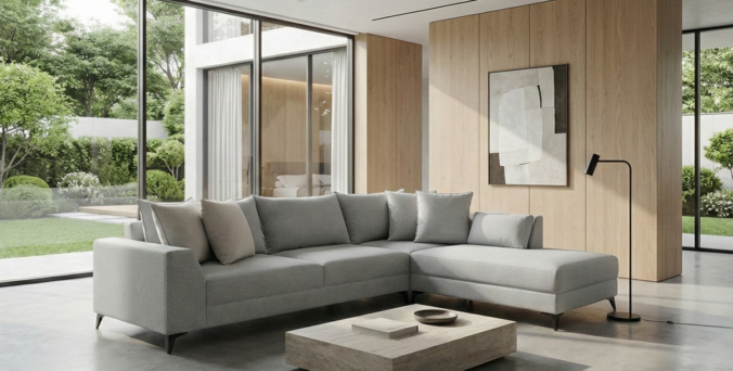 סלון דגם פלורידה פינתי בגוון אפור עננים