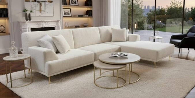 סלון דגם אייל פינתי בגוון שמנת