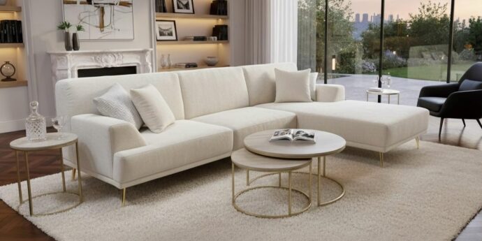 סלון דגם אייל פינתי בגוון שמנת