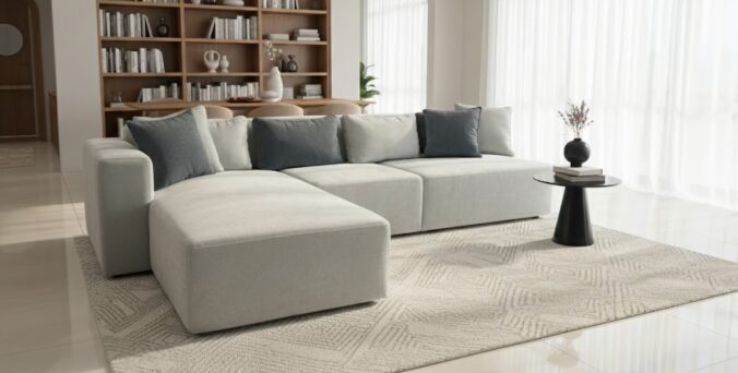 סלון דגם ראם פינתי בגוון תכלת־שמיים