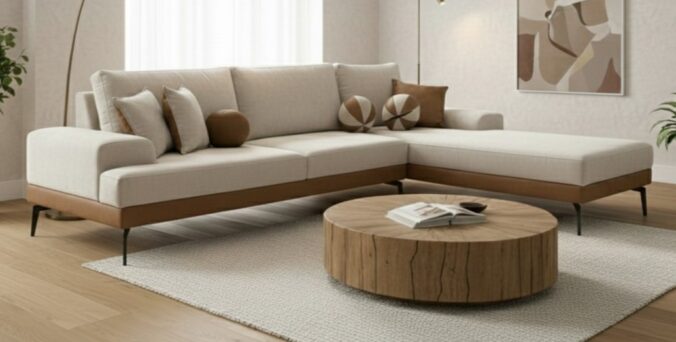 סלון דגם רומי פינתי בגוון סהרה משולב