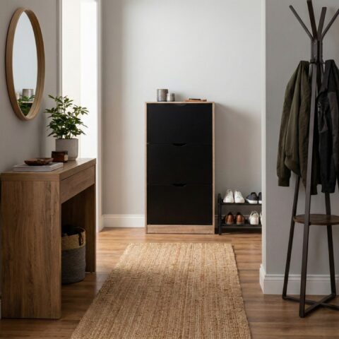 ארון נעליים דגם איתן בגוון אלון בשילוב שחור