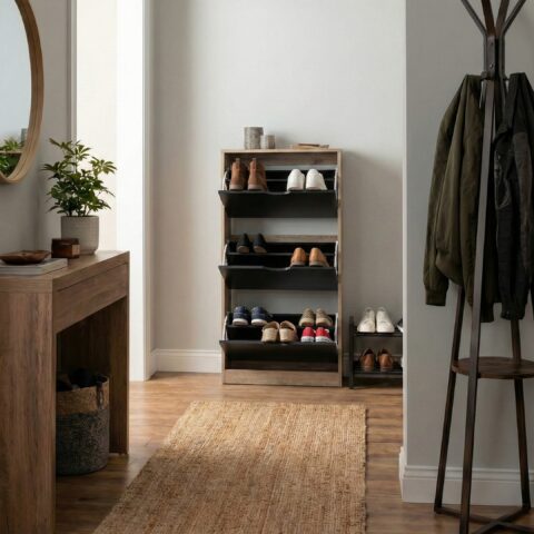 ארון נעליים דגם איתן בגוון אלון בשילוב שחור