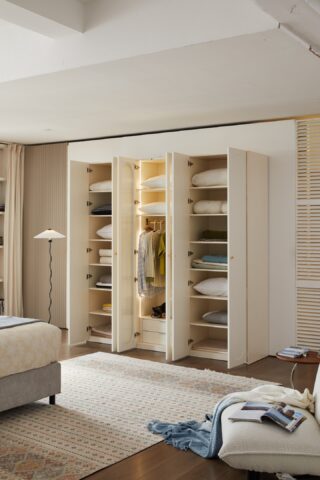 ארון דגם דניאל - 6 דלתות גוון שמנת + תאורה