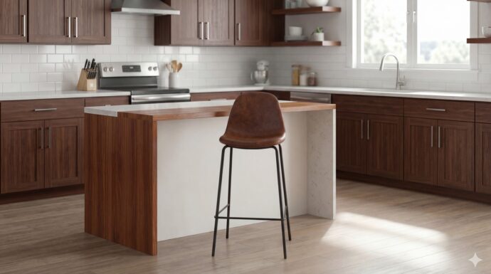 כיסא בר דגם אטלס חום דמוי עור