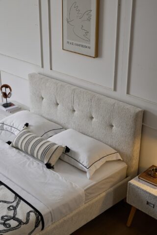 מיטה דגם בייסיק - שמנת בד טדי + מזרן מתנה