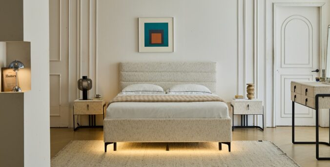 מיטה דגם הילה - שמנת בד FABRIC + ארגז מצעים ומזרן מתנה