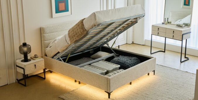 מיטה דגם הילה - שמנת בד טדי + ארגז מצעים ומזרן מתנה