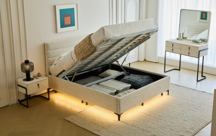 מיטה דגם הילה - שמנת בד טדי + ארגז מצעים ומזרן מתנה