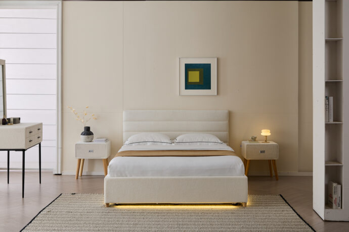 מיטה דגם עדן - שמנת בד טדי + ארגז מצעים ומזרן מתנה