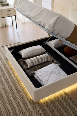 מיטה דגם עדן - שמנת בד טדי + ארגז מצעים ומזרן מתנה