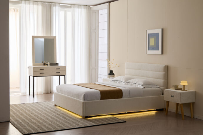 מיטה דגם עדן - שמנת בד טדי + ארגז מצעים ומזרן מתנה