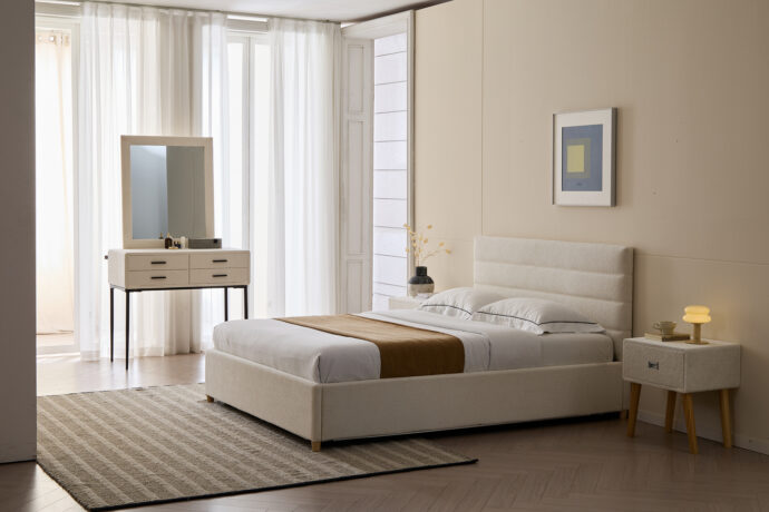 מיטה דגם עדן - שמנת בד טדי + ארגז מצעים ומזרן מתנה